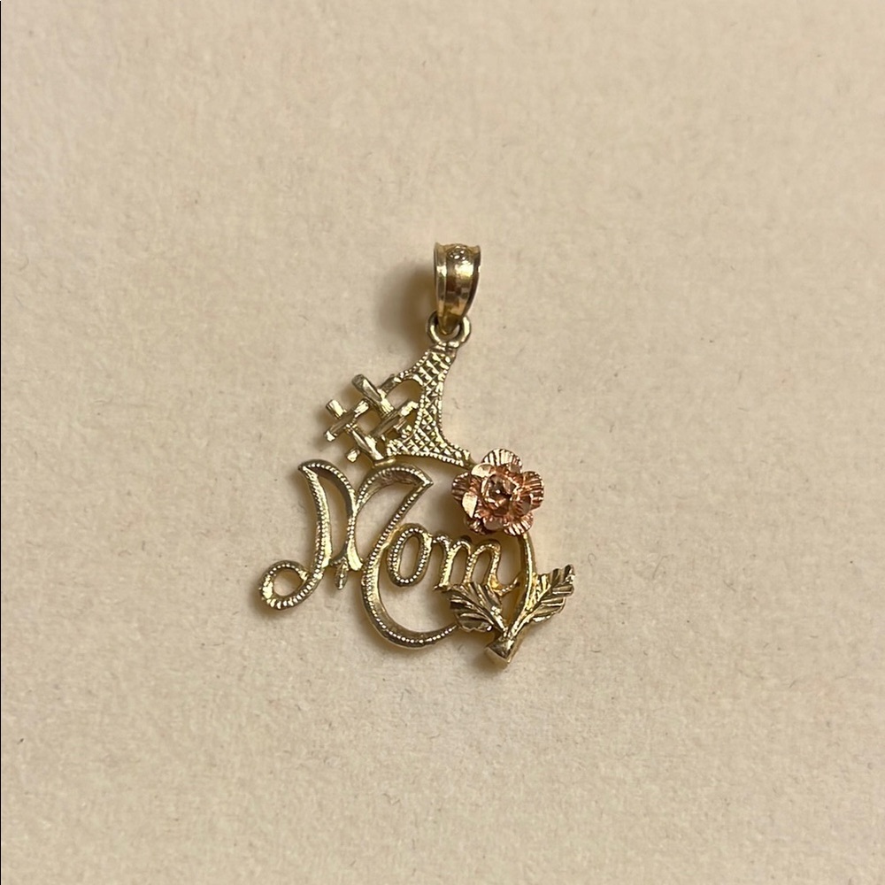 VINTAGE Black Hills 10K Two Tone Gold Pendant #1 Mom Rose Steam Hallmarked